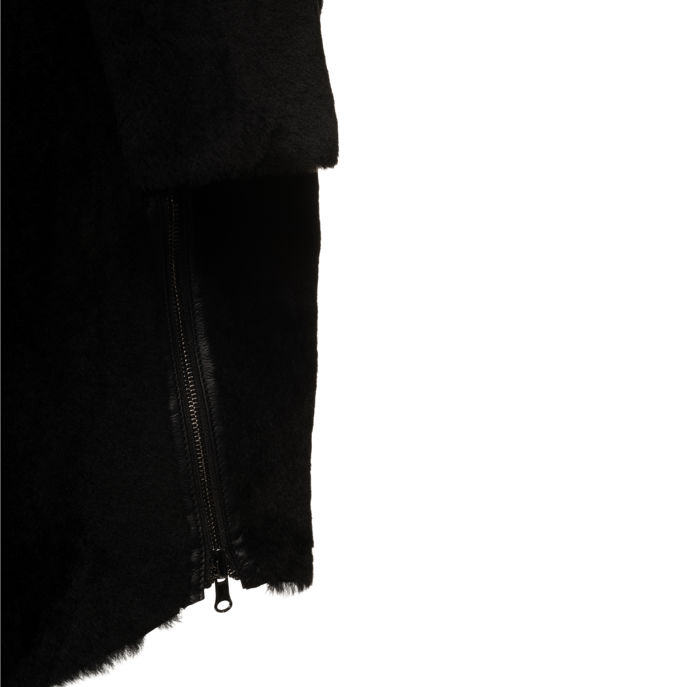 Avalon black oversize Reversible Sheepskin long coat