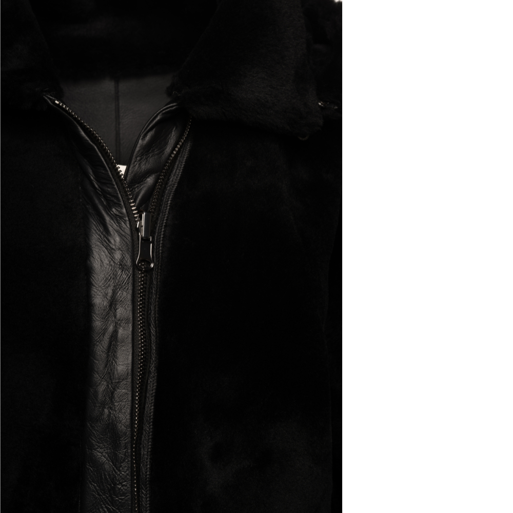 Avalon black oversize Reversible Sheepskin long coat