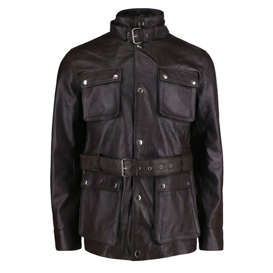 Parker Black Belted leather jacket with large pockets