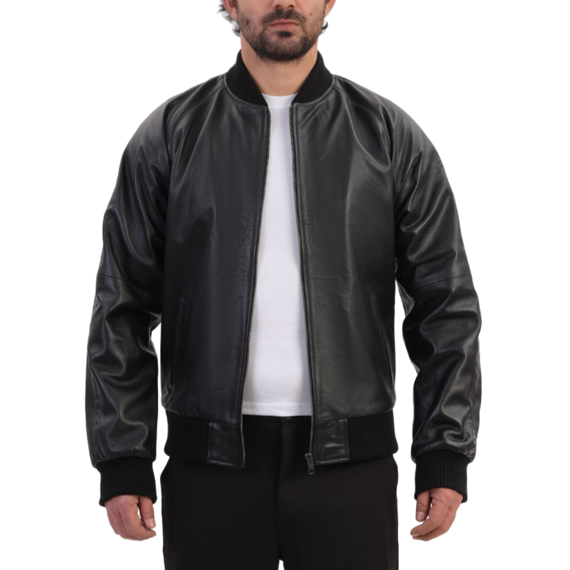 Black bomber style ribbed jacket