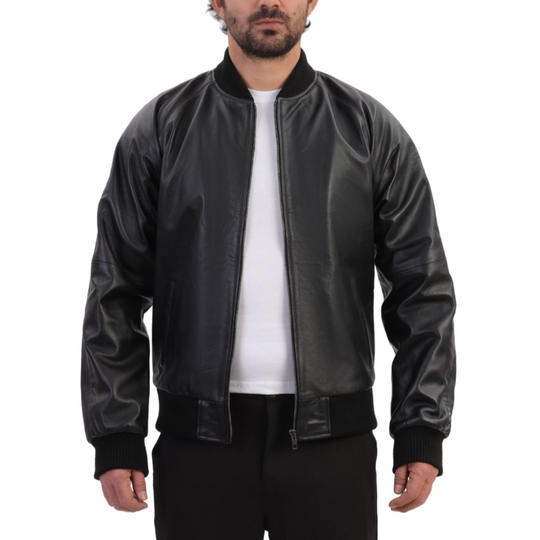 Black bomber style ribbed jacket