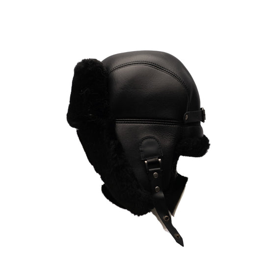 Black sheepskin shearling Aviator Hat