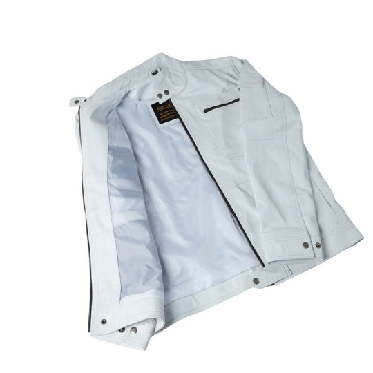 Plain White moto style leather jacket