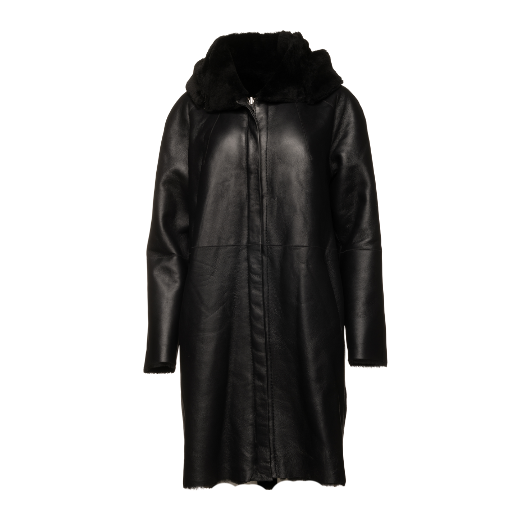 Avalon black oversize Reversible Sheepskin long coat