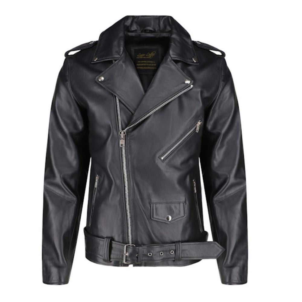 Slim fit biker style jacket with belt
