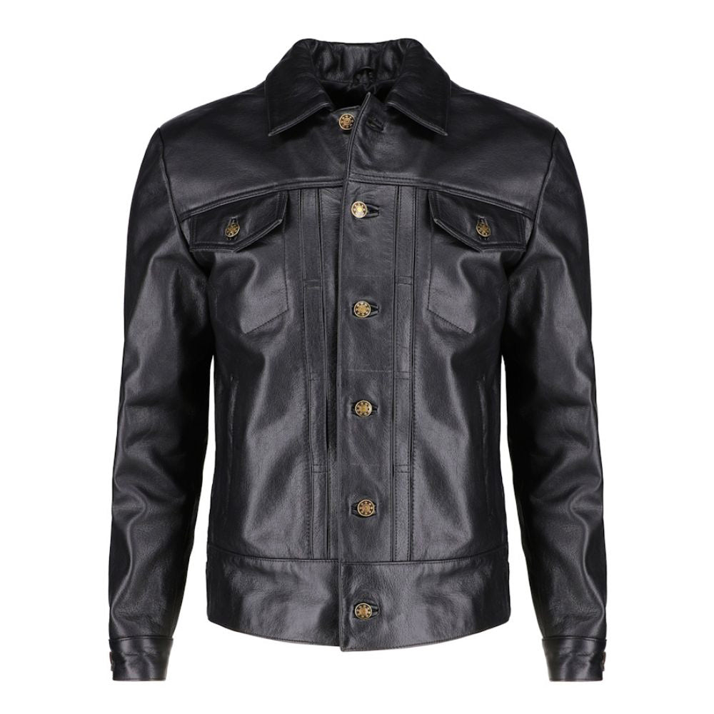 Griff black denim style leather jacket