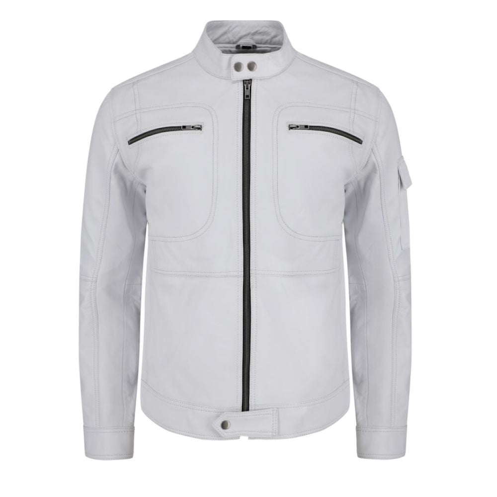 Plain White moto style leather jacket