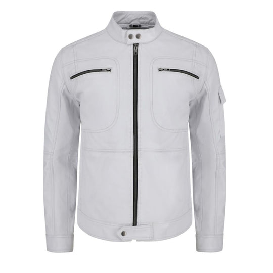 Plain White moto style leather jacket