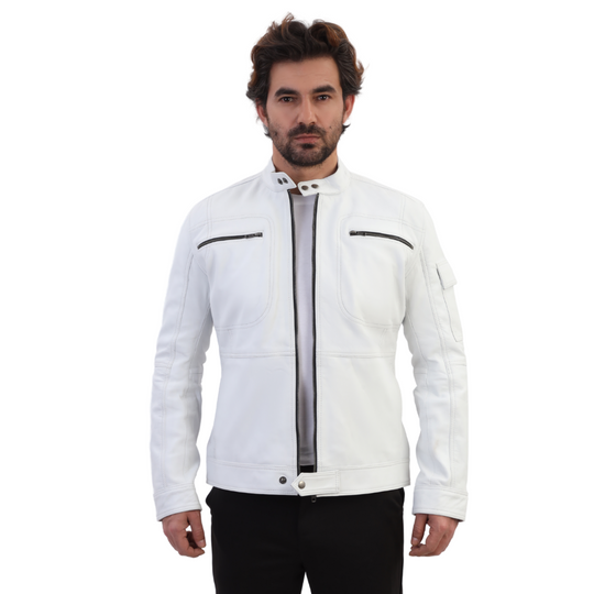 Plain White moto style leather jacket