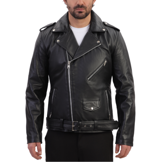 Slim fit biker style jacket with belt