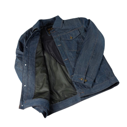 Julian blue denim motorcycle jacket with kevlar lining