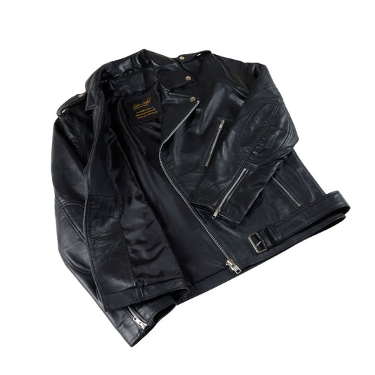 Slim fit biker style jacket with belt