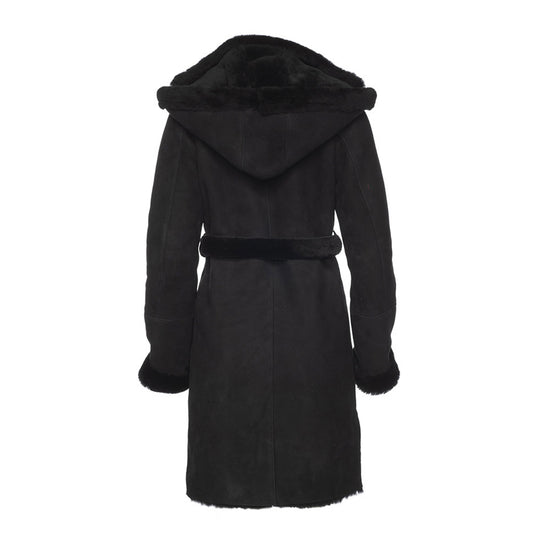 Melissa Black suede shearling coat with belt