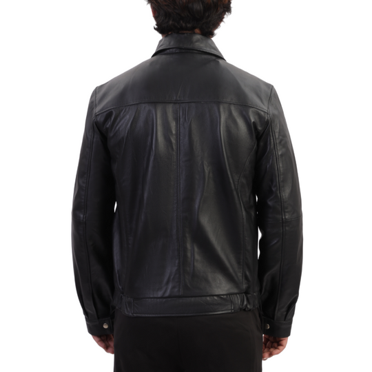 Bomber leather jacket with spread collars