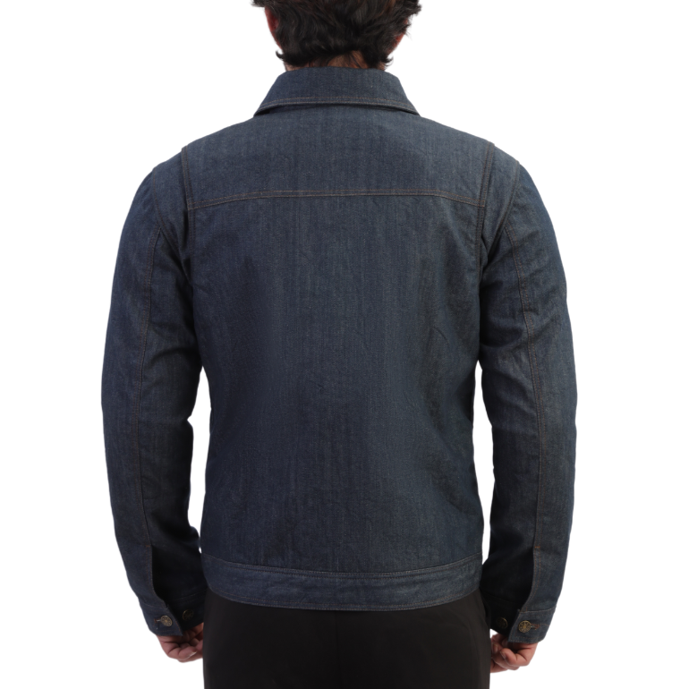 Julian blue denim motorcycle jacket with kevlar lining