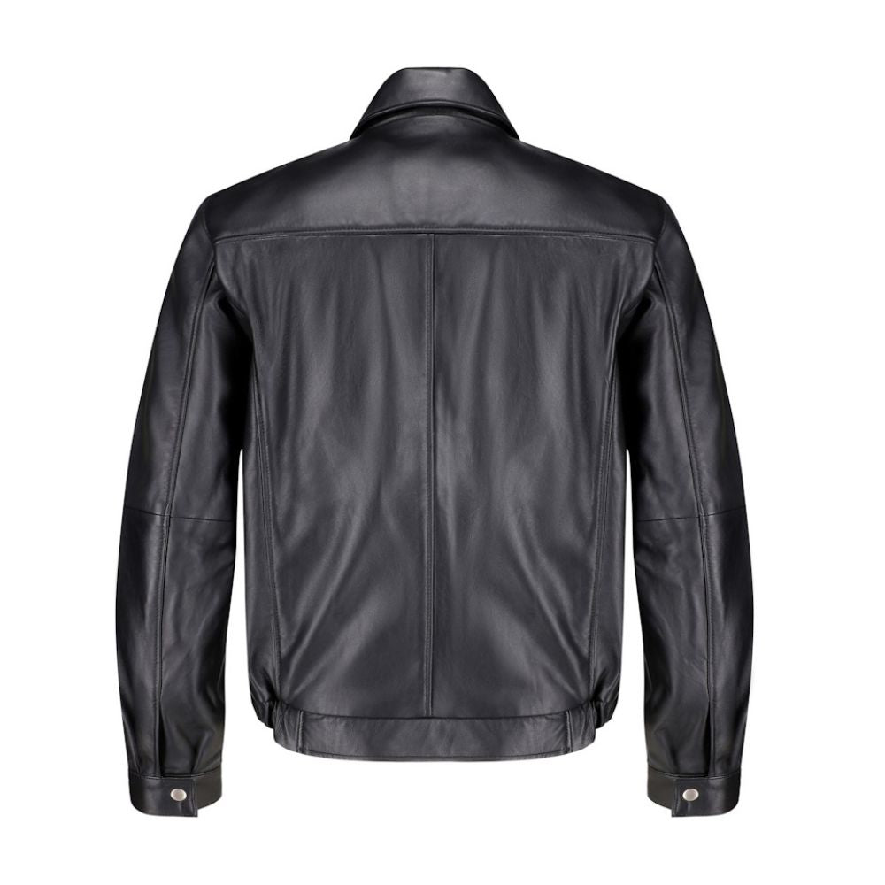 Bomber leather jacket with spread collars
