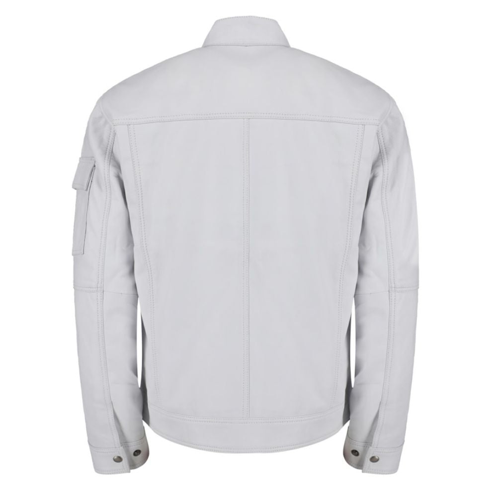 Plain White moto style leather jacket