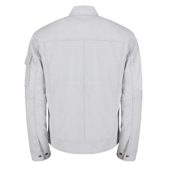 Plain White moto style leather jacket