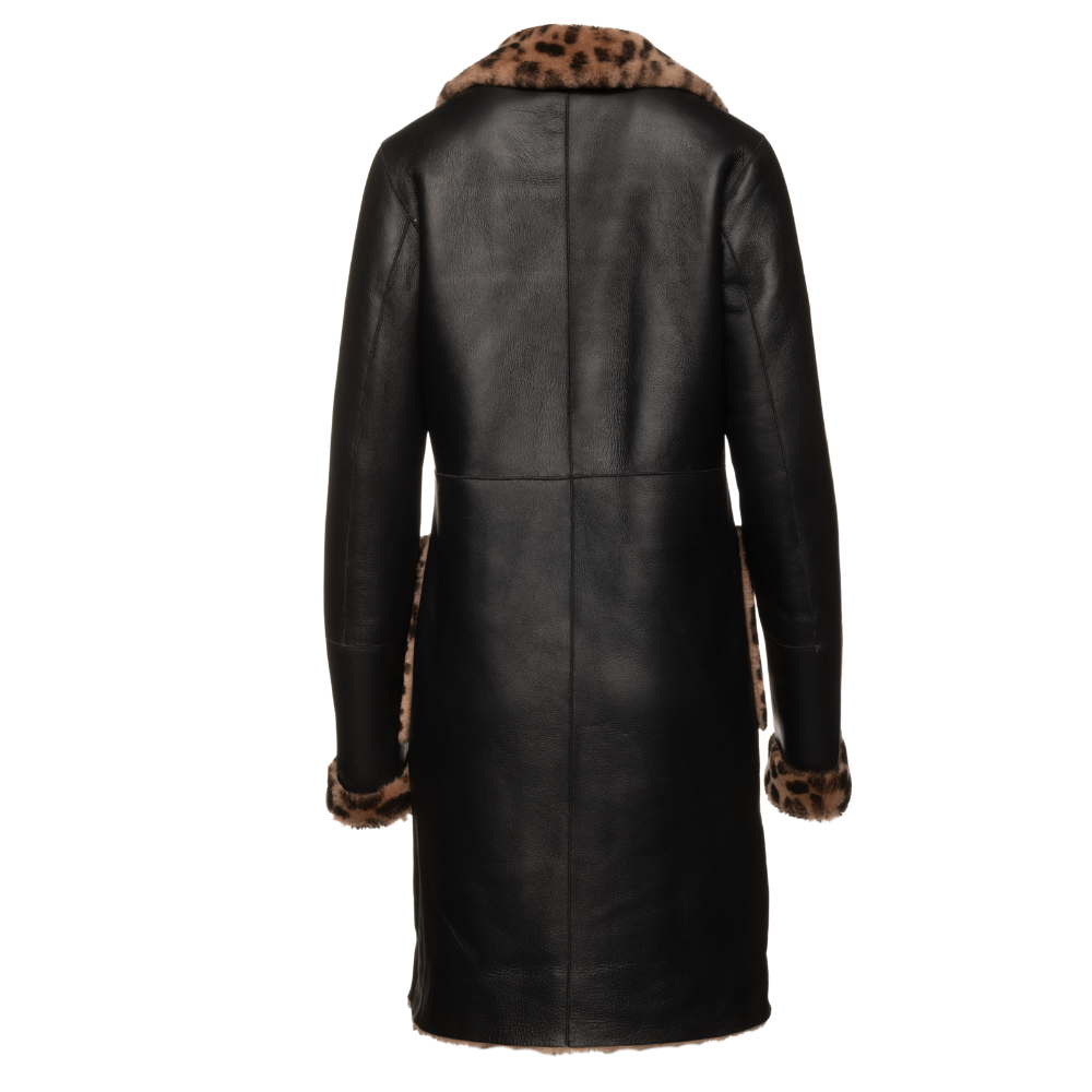 Seraphina Leopard print double breasted shearling Leather Coat