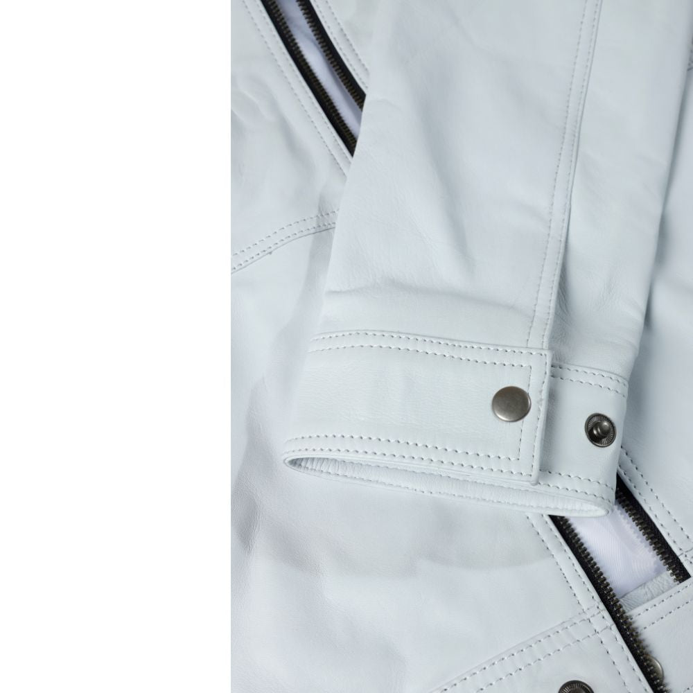 Plain White moto style leather jacket