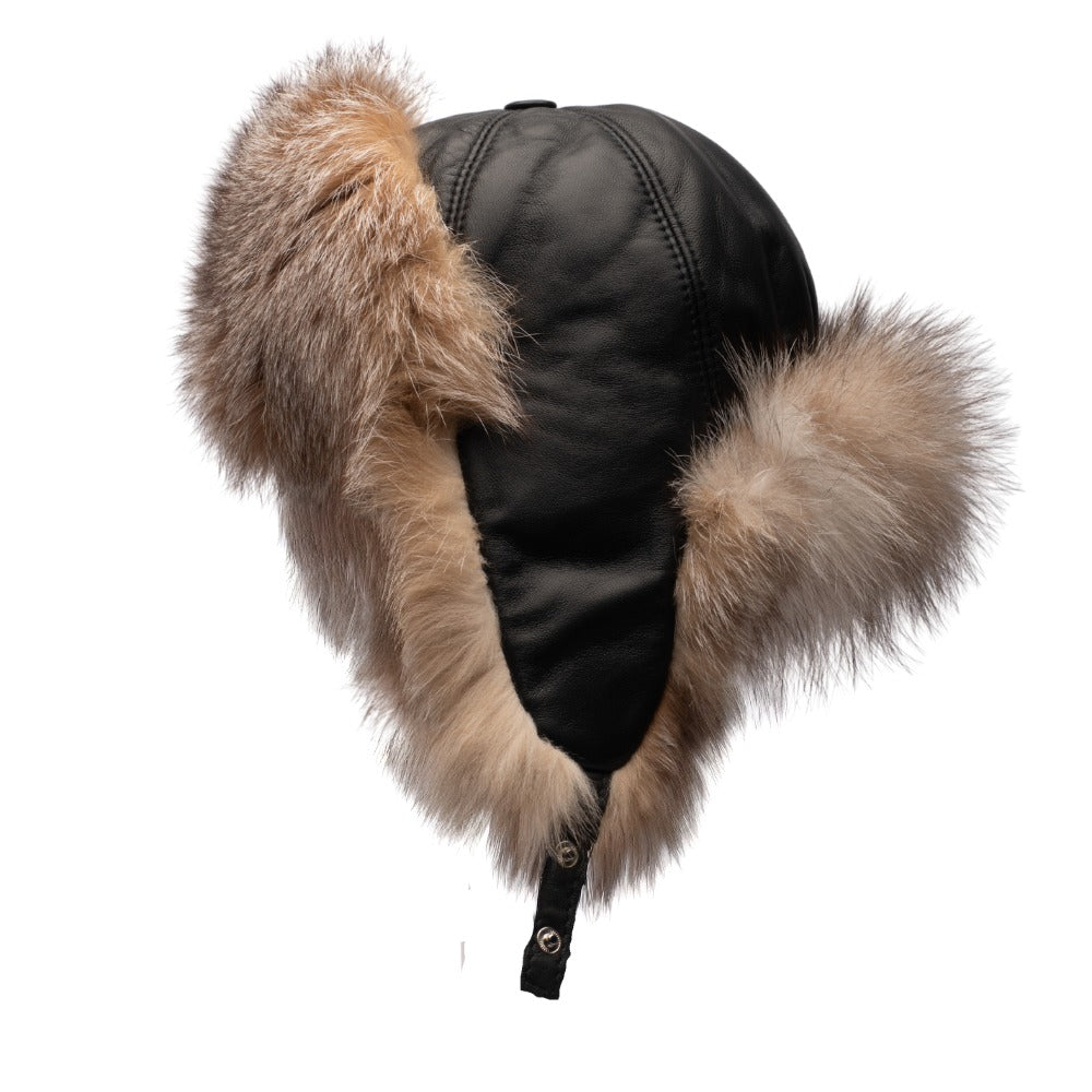 Fox fur and leather Aviator hat