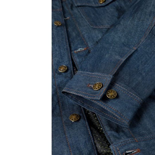 Julian blue denim motorcycle jacket with kevlar lining