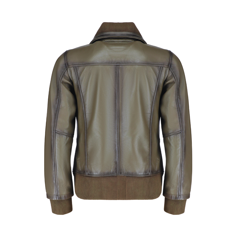 Mila olive green bomber leather jacket