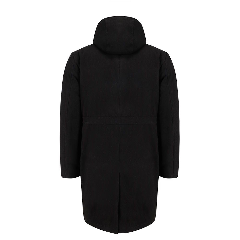 Maddox Black hooded long wool coat
