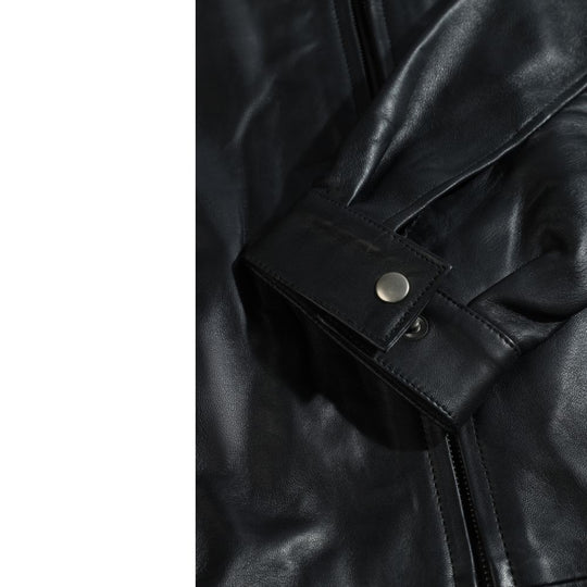 Bomber leather jacket with spread collars