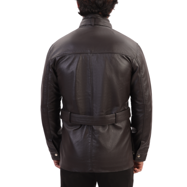 Parker Black Belted leather jacket with large pockets