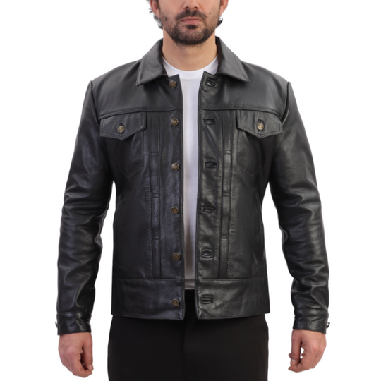 Griff black denim style leather jacket