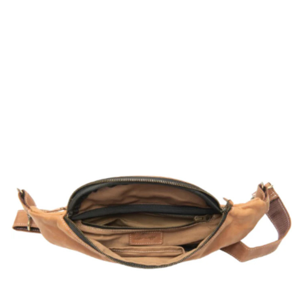 Rustic tan cross body sling bag
