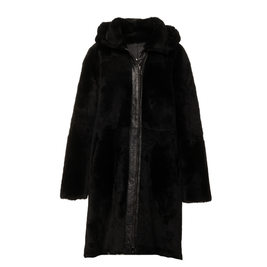 Avalon black oversize Reversible Sheepskin long coat