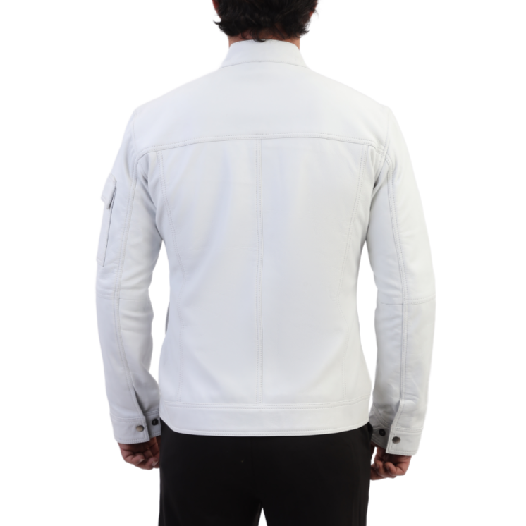 Plain White moto style leather jacket