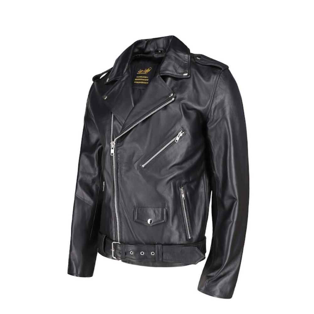Slim fit biker style jacket with belt