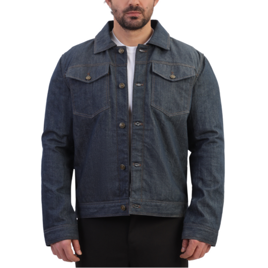Julian blue denim motorcycle jacket with kevlar lining