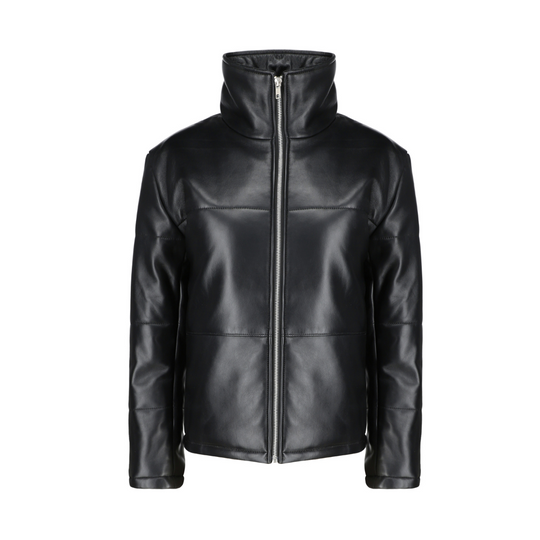 Sorine Black zippered women's Puffer leather jacket