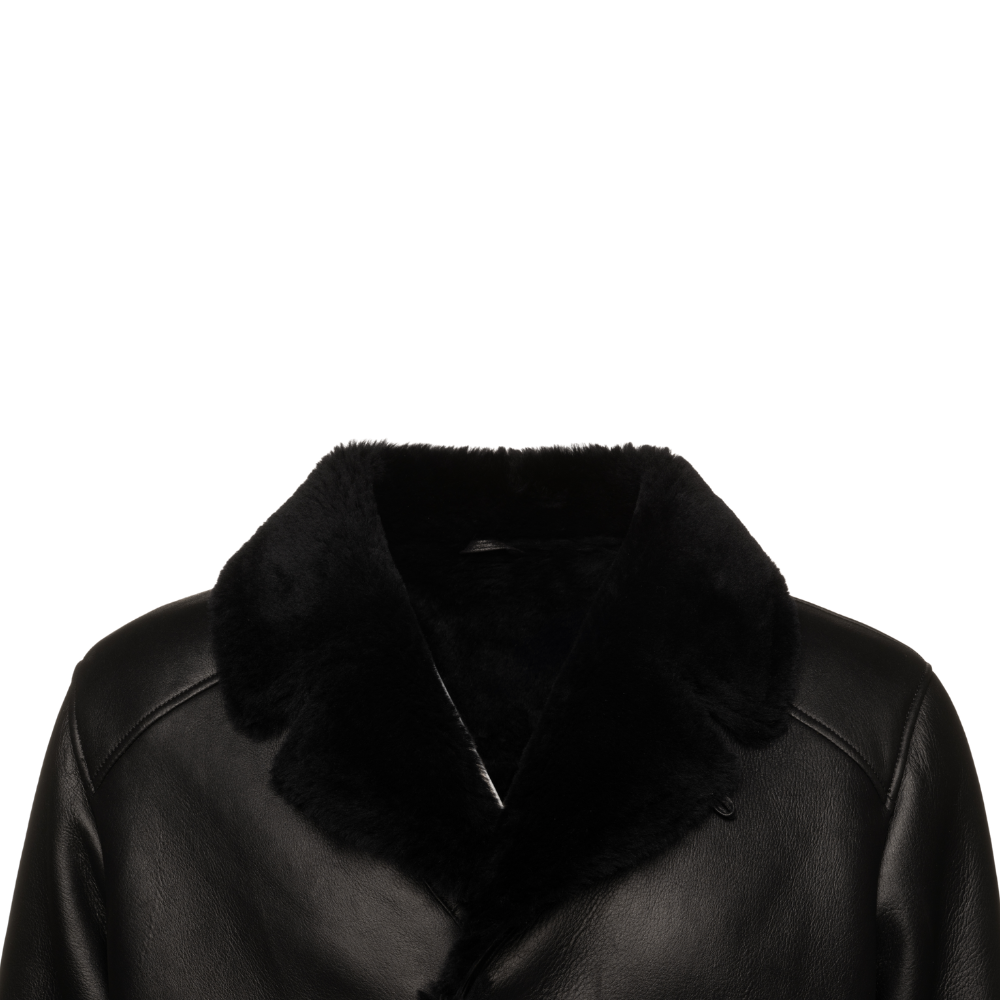 Christian black shearling car coat