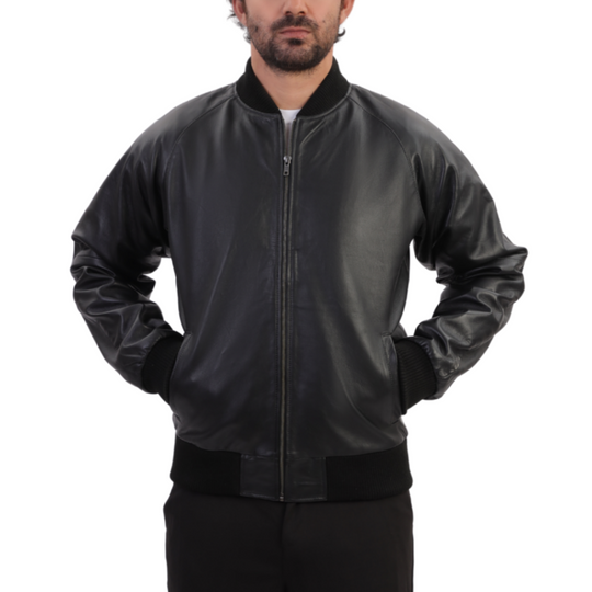 Black bomber style ribbed jacket
