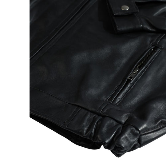 Bomber leather jacket with spread collars