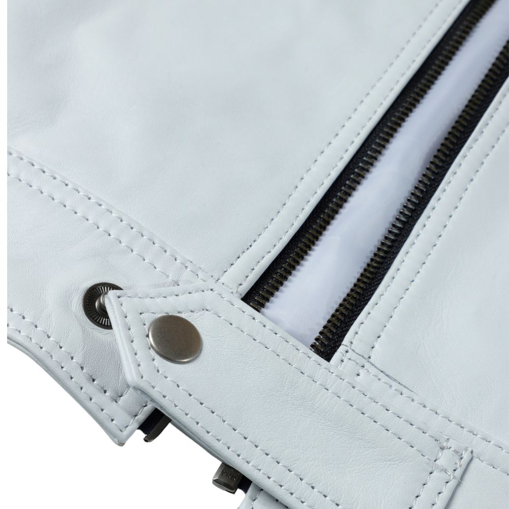 Plain White moto style leather jacket