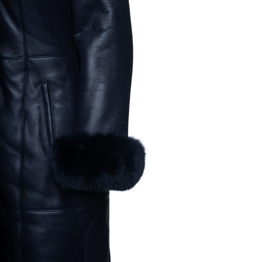 Seren's Navy Blue Shearling coat with fox fur