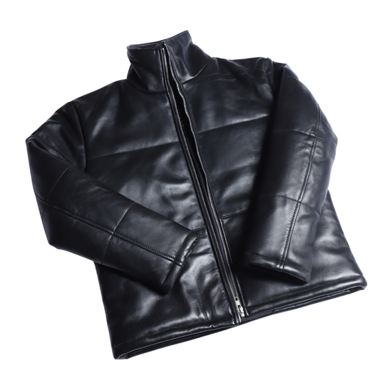 Sorine Black zippered women's Puffer leather jacket