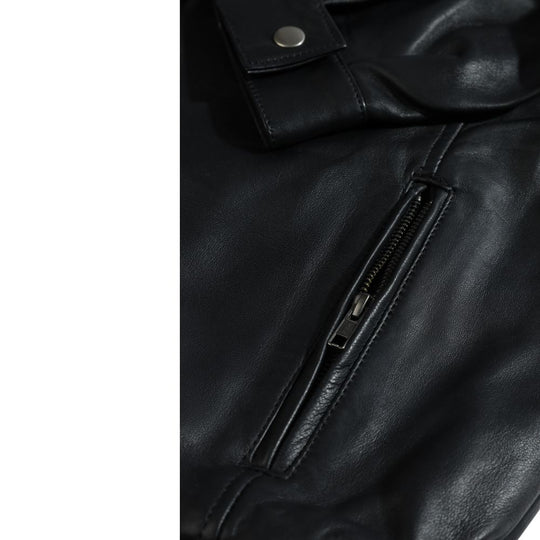 Bomber leather jacket with spread collars