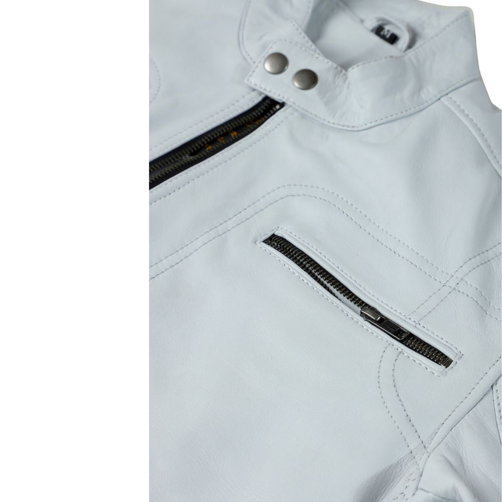 Plain White moto style leather jacket