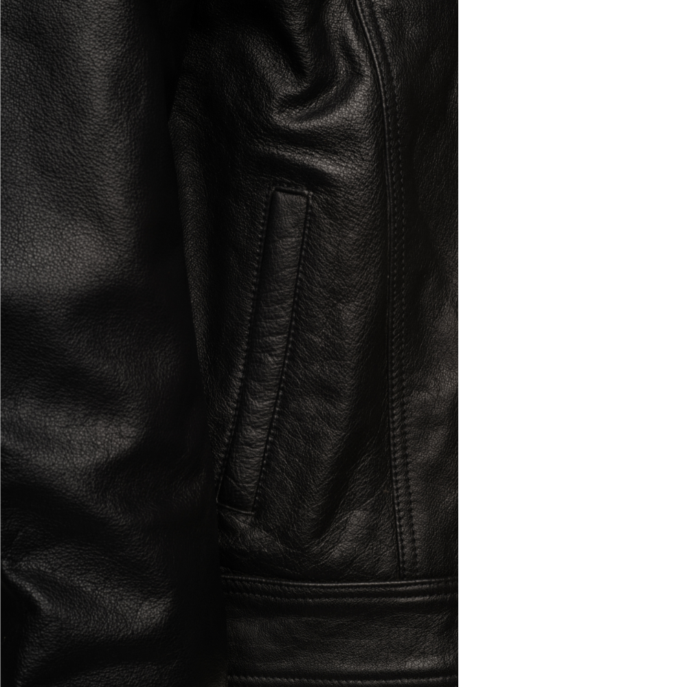 Easton Black trucker motorcycle leather jacket with hood