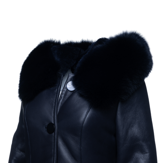 Seren's Navy Blue Shearling coat with fox fur