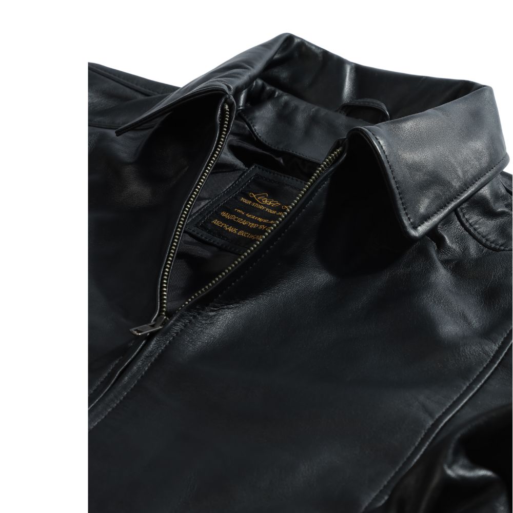 Bomber leather jacket with spread collars