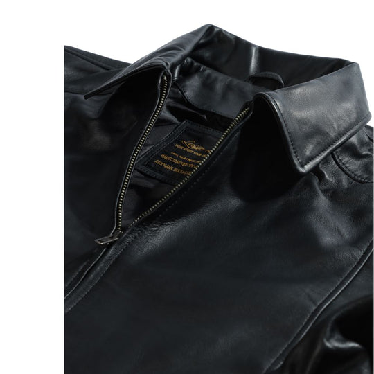 Bomber leather jacket with spread collars