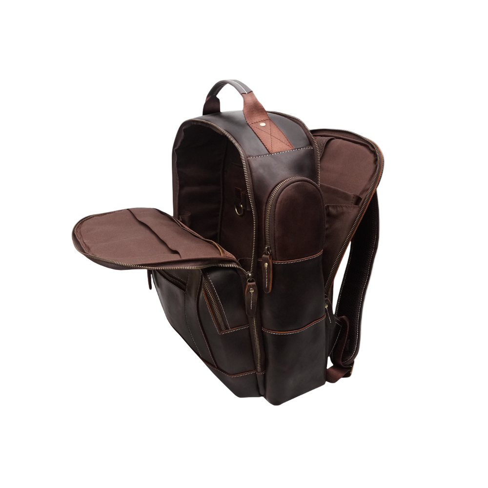 Dark Brown Leather Travel Backpack